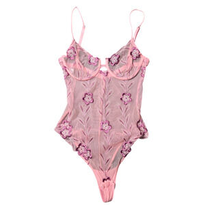 La Perla Pink Floral Vintage Lace Bodysuit Size: 36C